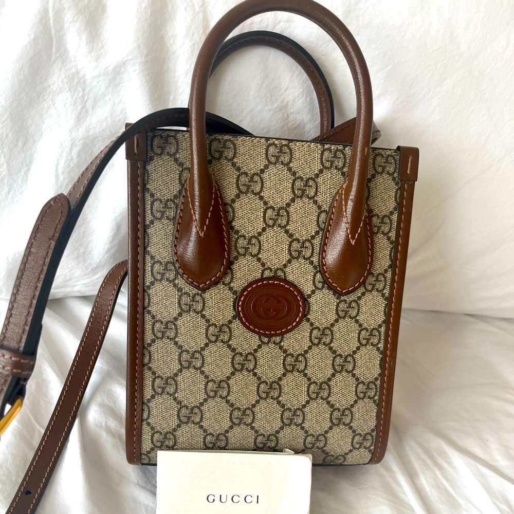 Gucci mini tote bag Beige GG canvas with strap